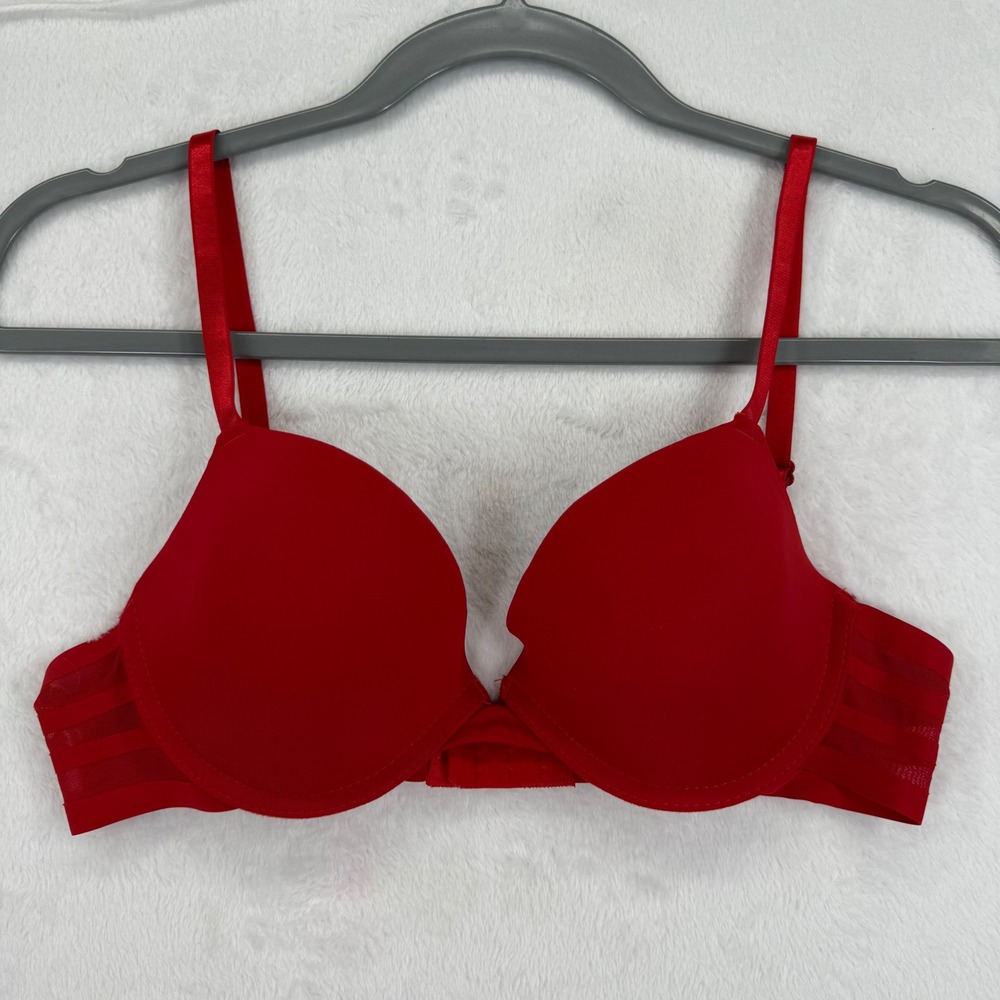 Adrienne Vittadini Studio Bra Size 36B Red Plunge Push Up Mesh Accents